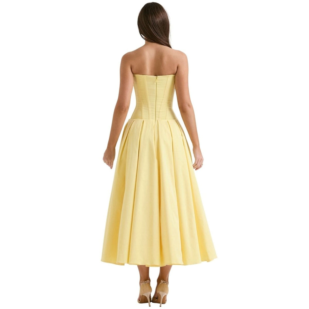 Damenmidikleid mit Korsettoberteil, voluminösem Rock und strukturiertem Design