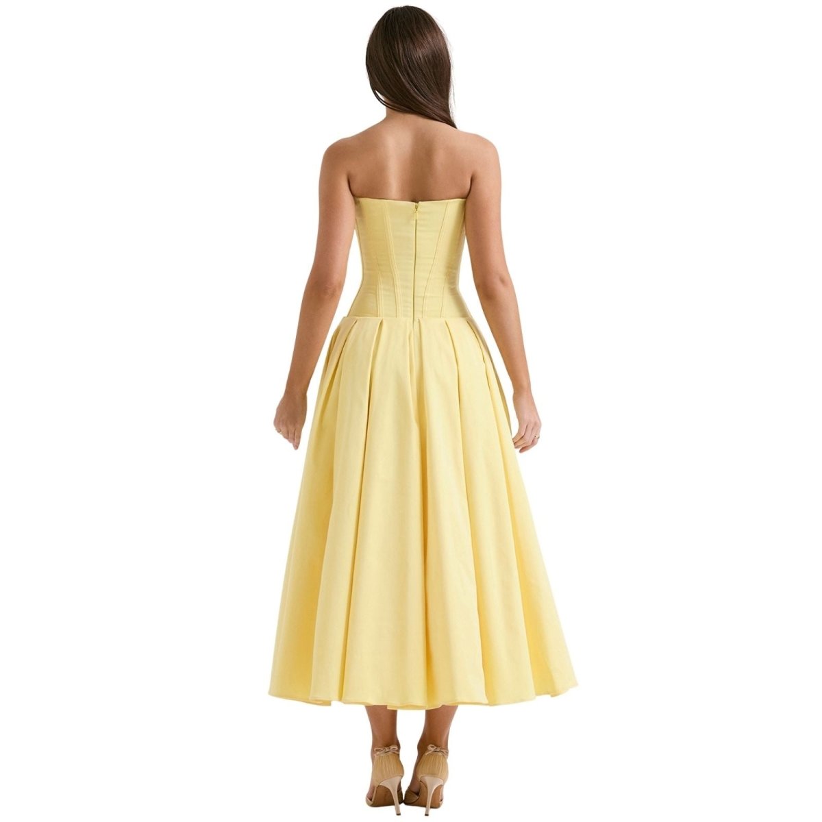 Damenmidikleid mit Korsettoberteil, voluminösem Rock und strukturiertem Design