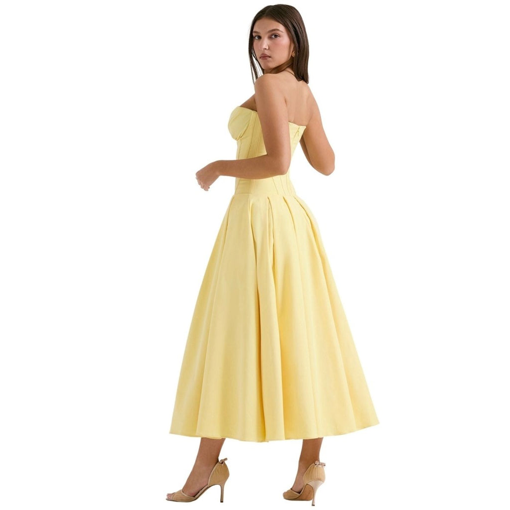 Damenmidikleid mit Korsettoberteil, voluminösem Rock und strukturiertem Design
