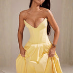 Damenmidikleid mit Korsettoberteil, voluminösem Rock und strukturiertem Design