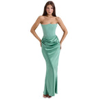 Damen trägerloses Maxikleid mit Korsettoberteil und geraffter Taillensilhouette