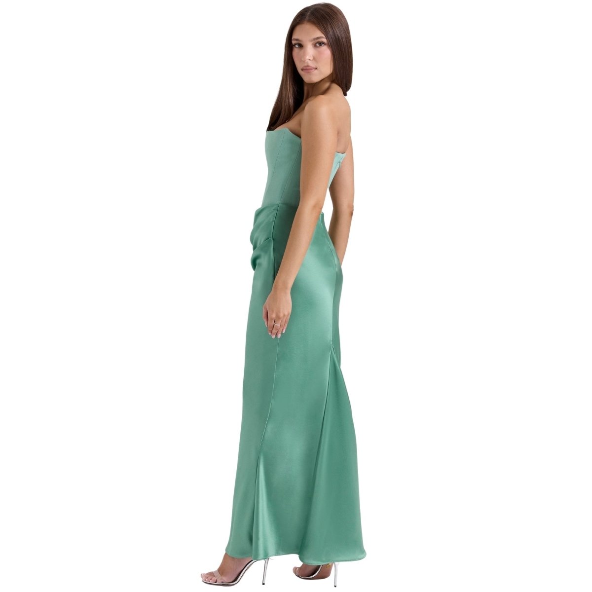 Damen trägerloses Maxikleid mit Korsettoberteil und geraffter Taillensilhouette