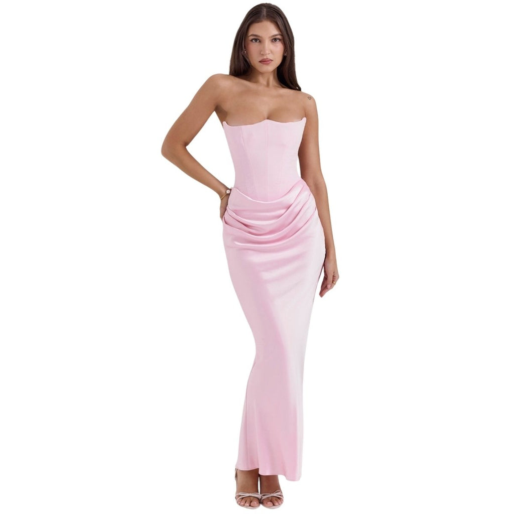 Damen trägerloses Maxikleid mit Korsettoberteil und geraffter Taillensilhouette