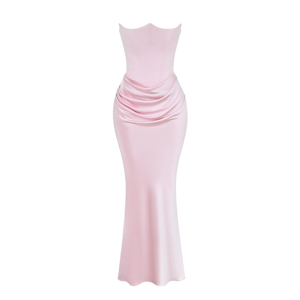Damen trägerloses Maxikleid mit Korsettoberteil und geraffter Taillensilhouette
