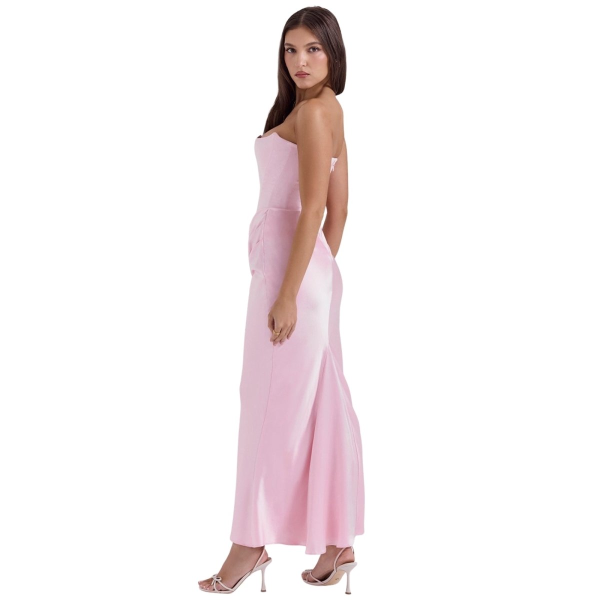 Damen trägerloses Maxikleid mit Korsettoberteil und geraffter Taillensilhouette