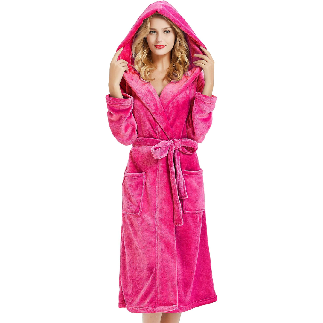 Peignoir de bain à capuche en polaire pour femme