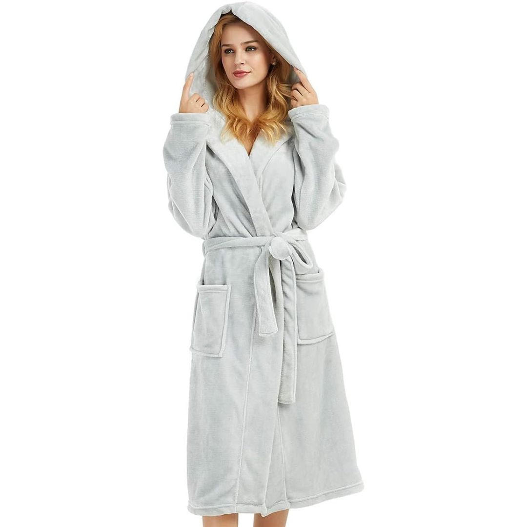 Peignoir de bain à capuche en polaire pour femme