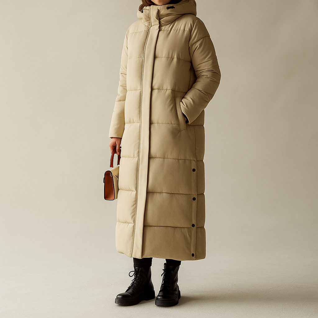 Langer Kapuzen-Puffer-Mantel für Damen