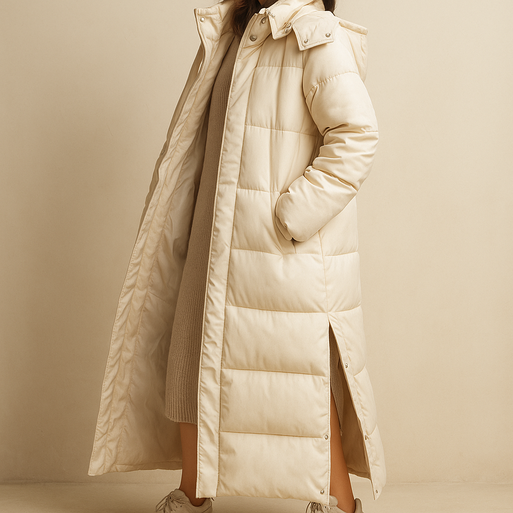Langer Kapuzen-Puffer-Mantel für Damen