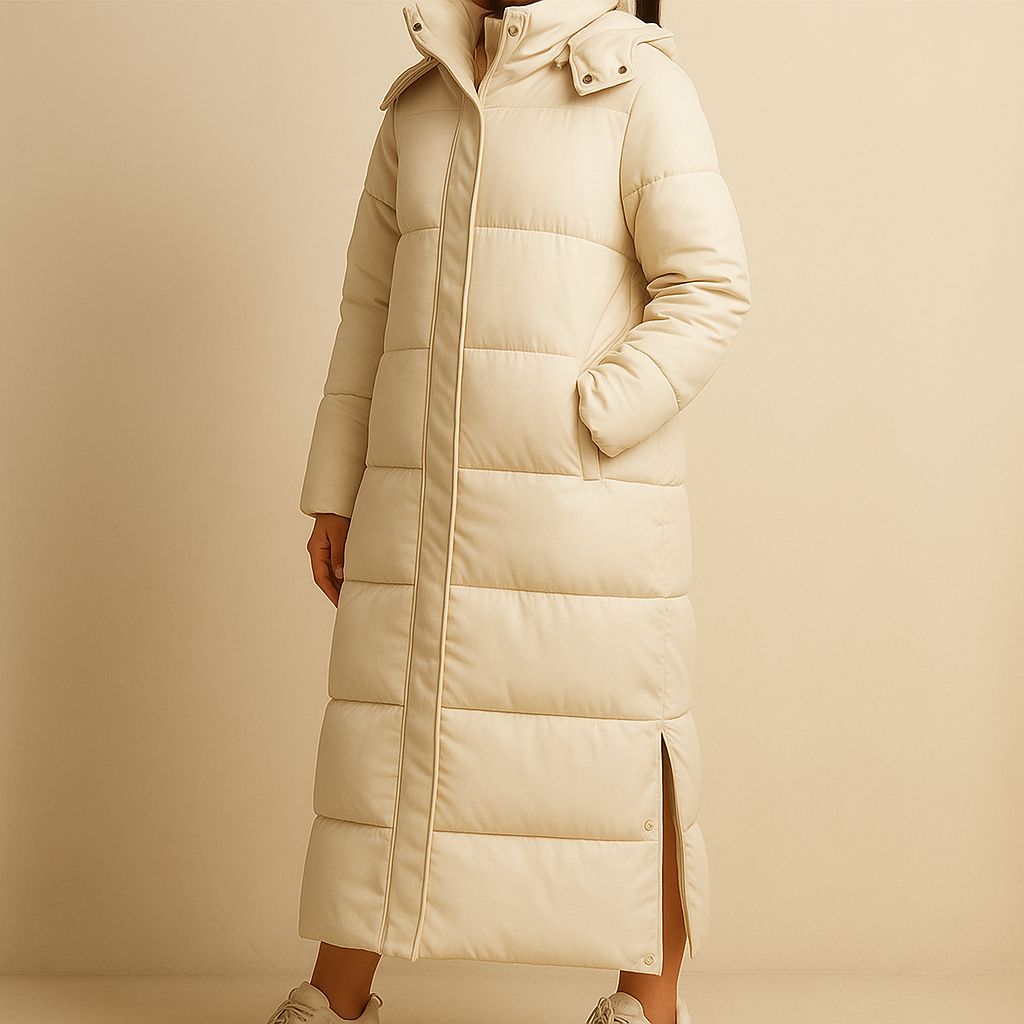Langer Kapuzen-Puffer-Mantel für Damen