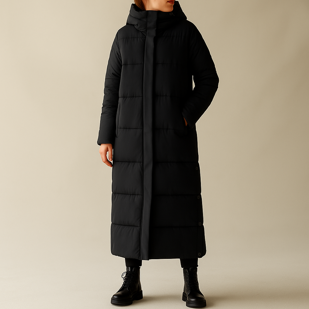 Langer Kapuzen-Puffer-Mantel für Damen