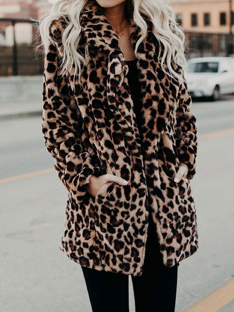 Damen-Wintermantel mit Leopardenmuster