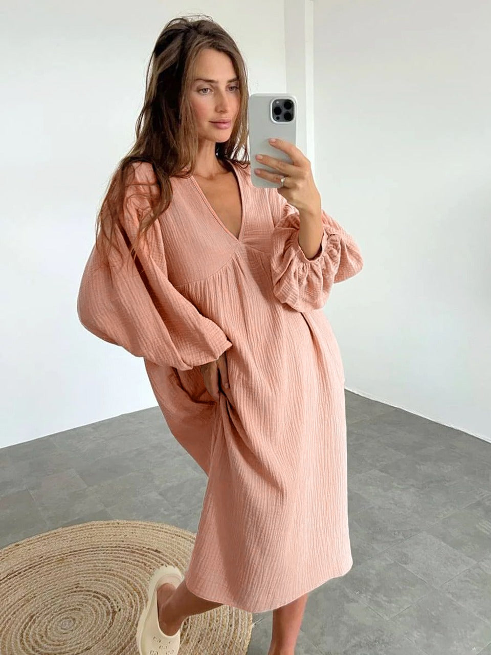 Robe maxi décontractée pour femme à col en V