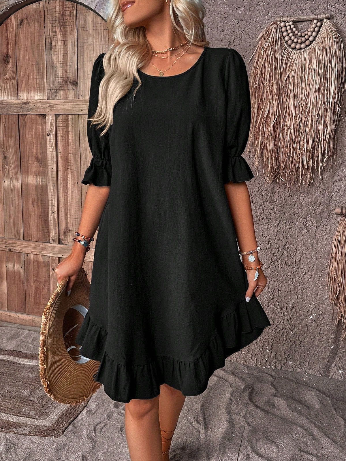 Women’s Ruffle Hem A-Line Mini Dress