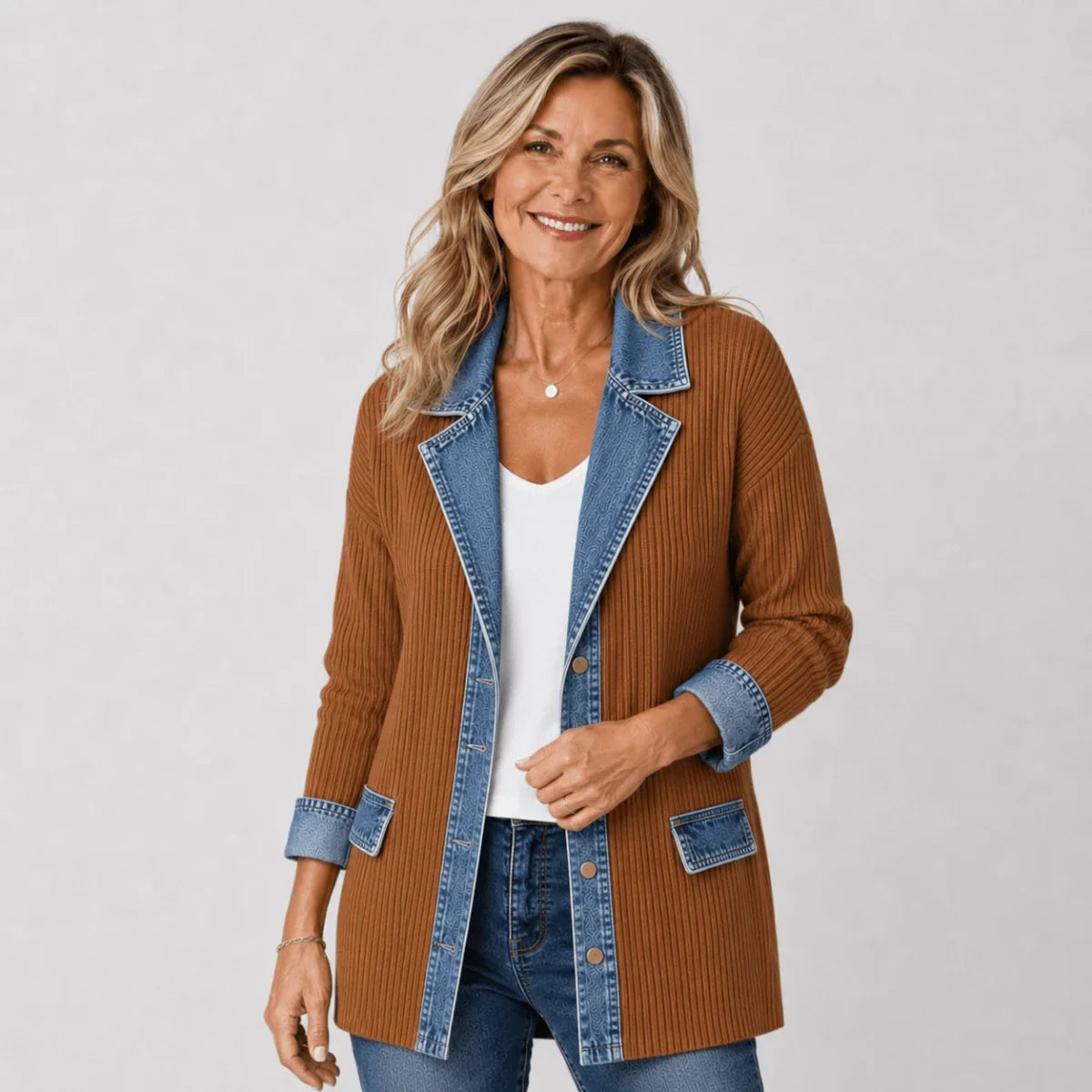 Women's Denim-Trim Longline Jacket