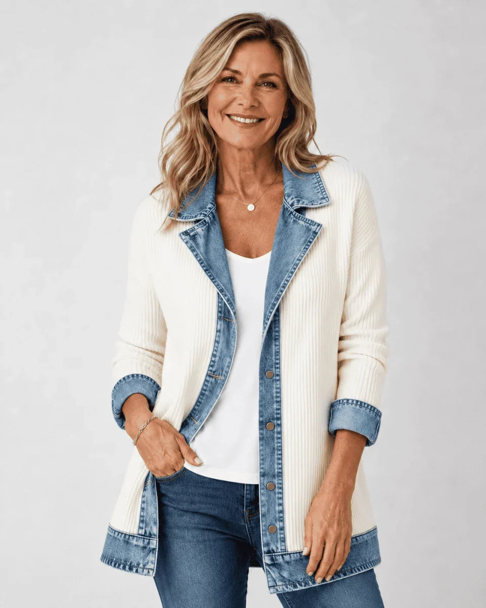 Women's Denim-Trim Longline Jacket