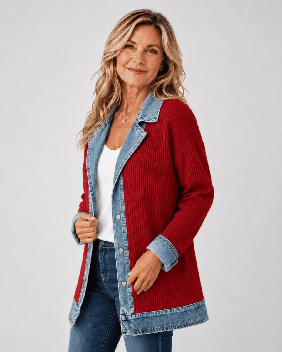 Women's Denim-Trim Longline Jacket