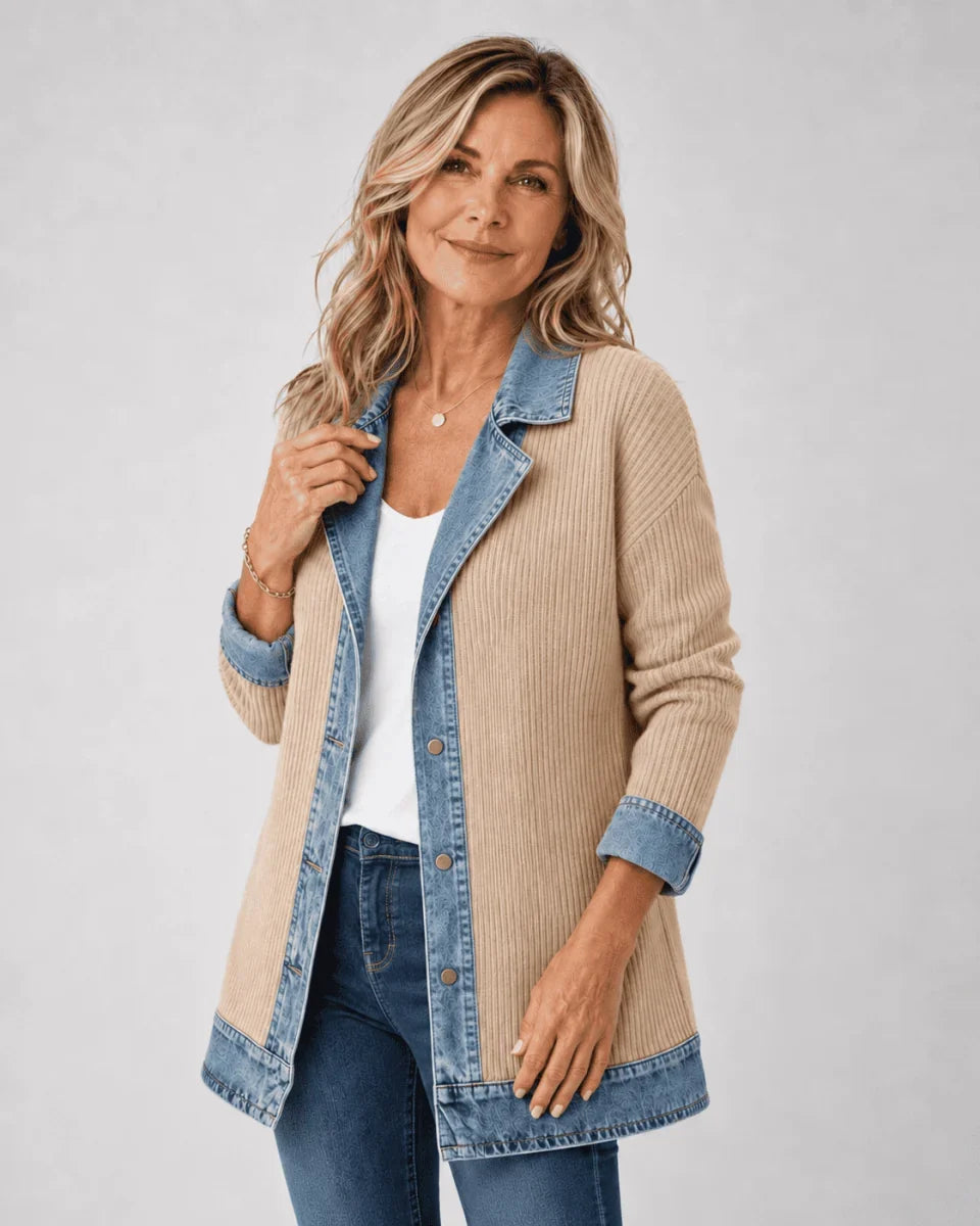 Women's Denim-Trim Longline Jacket