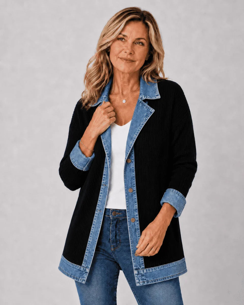 Women's Denim-Trim Longline Jacket