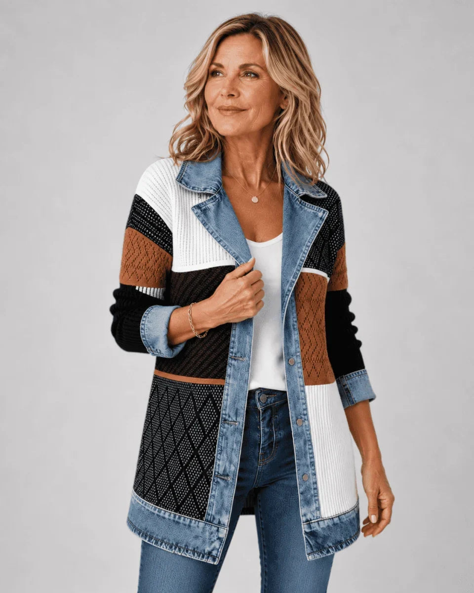 Women's Denim-Trim Longline Jacket
