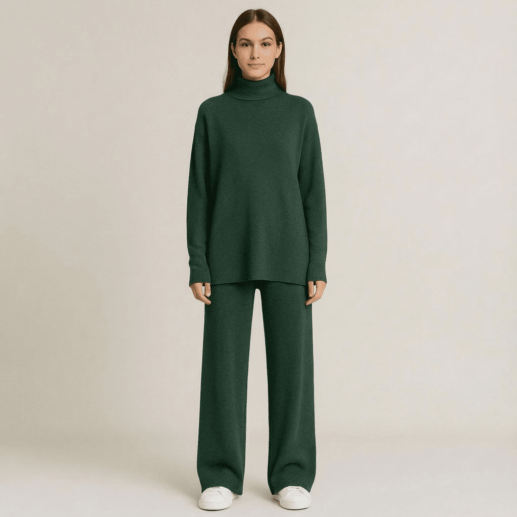 Women's Turtleneck Knit Top and Wide-Leg Pants Set