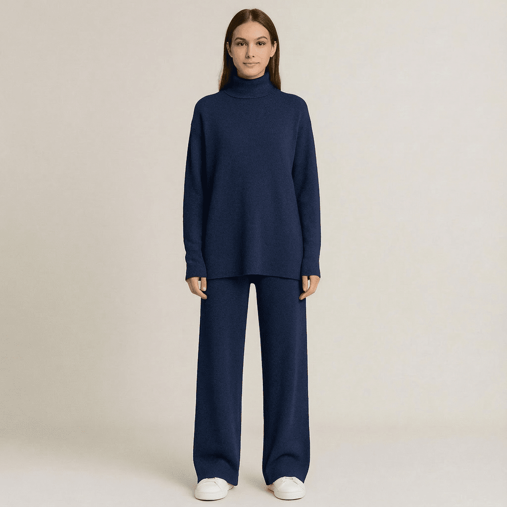 Women's Turtleneck Knit Top and Wide-Leg Pants Set