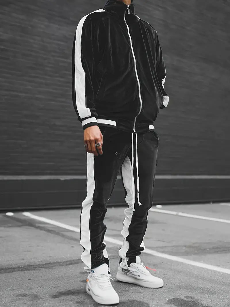Survêtement en velours pour homme en deux pièces avec veste zippée et pantalon de jogging