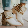 Damen Stiefeletten mit Blockabsatz und Wickelriemen-Detail