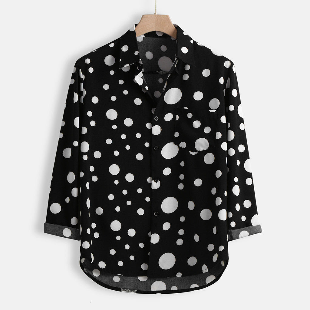 Herrenhemd mit Polka-Dots, Stehkragen und langen Ärmeln