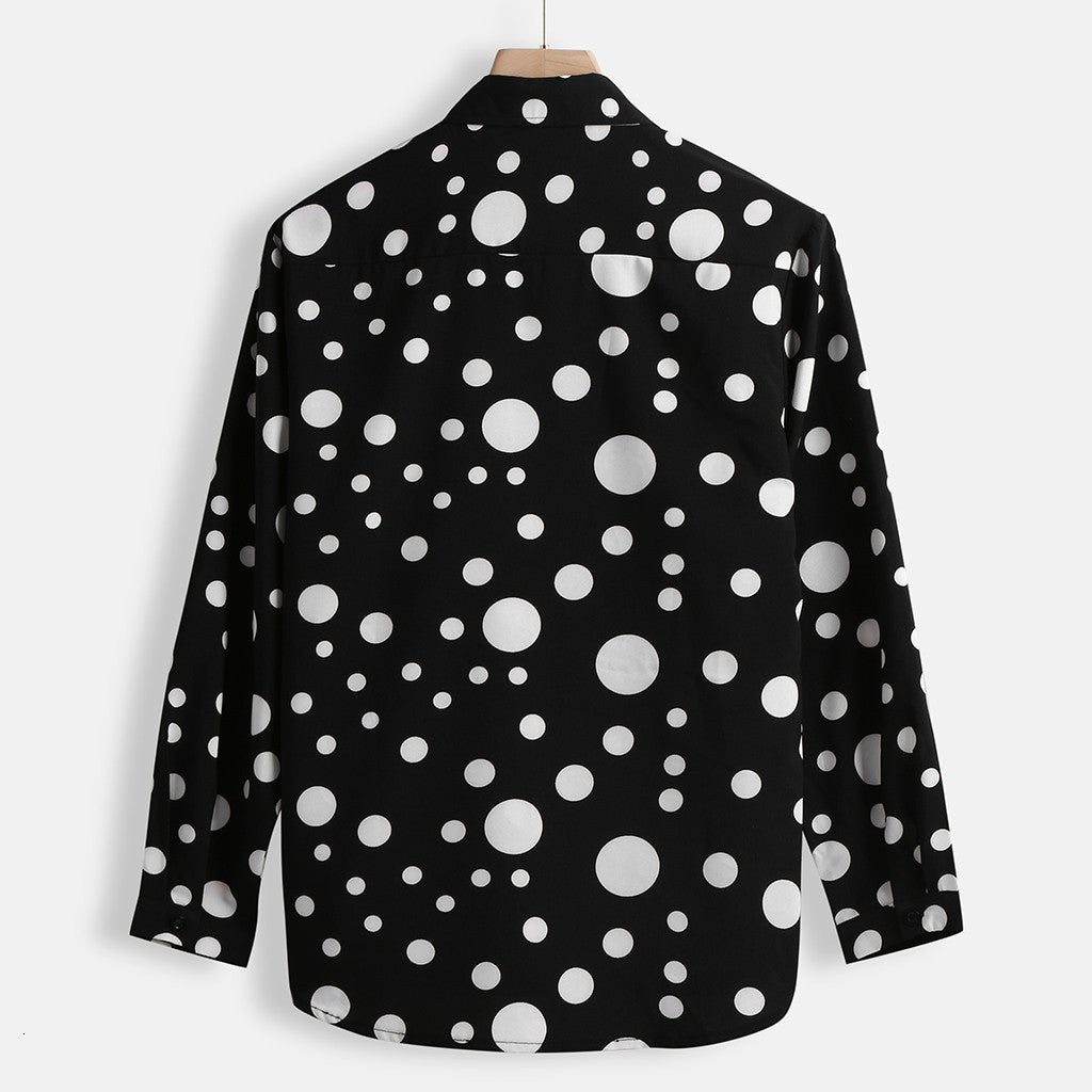 Herrenhemd mit Polka-Dots, Stehkragen und langen Ärmeln