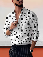 Herrenhemd mit Polka-Dots, Stehkragen und langen Ärmeln