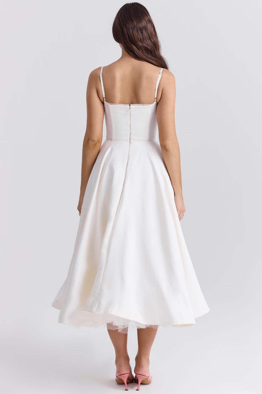 Damen Midikleid mit Korsett, Tüllrock und strukturiertem Oberteil