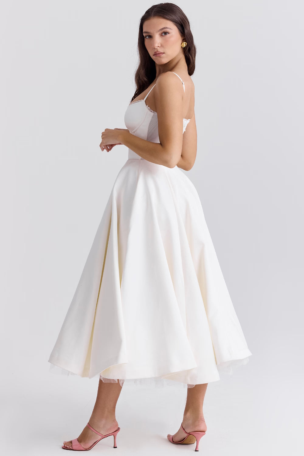 Damen Midikleid mit Korsett, Tüllrock und strukturiertem Oberteil