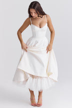 Damen Midikleid mit Korsett, Tüllrock und strukturiertem Oberteil