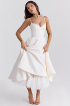 Damen Midikleid mit Korsett, Tüllrock und strukturiertem Oberteil