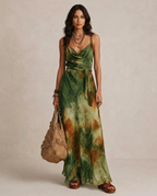 Women's Tie Waist Cowl Neck Maxi Dress