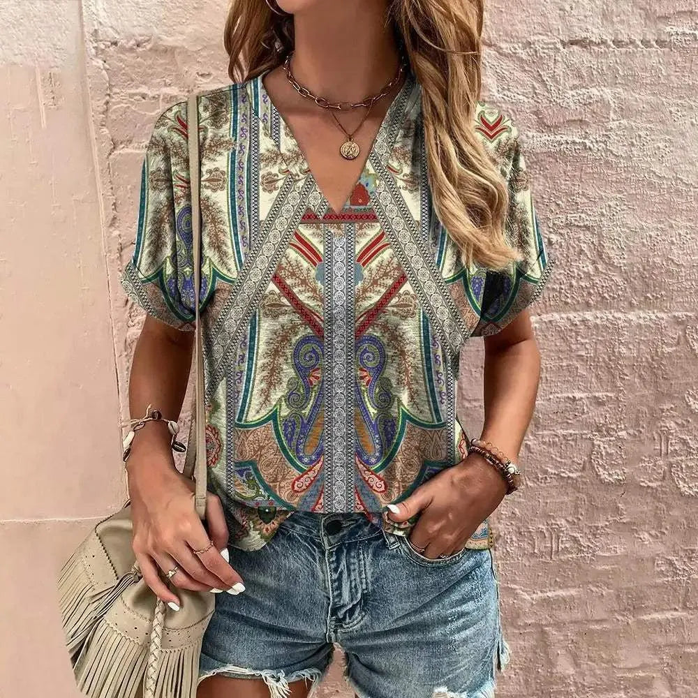 Damen Paisley-Bluse mit kurzen Ärmeln für leichten Sommerstil