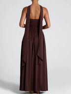 Damen elegantes Maxikleid mit trägerlosem Design und fließendem Chiffonrock