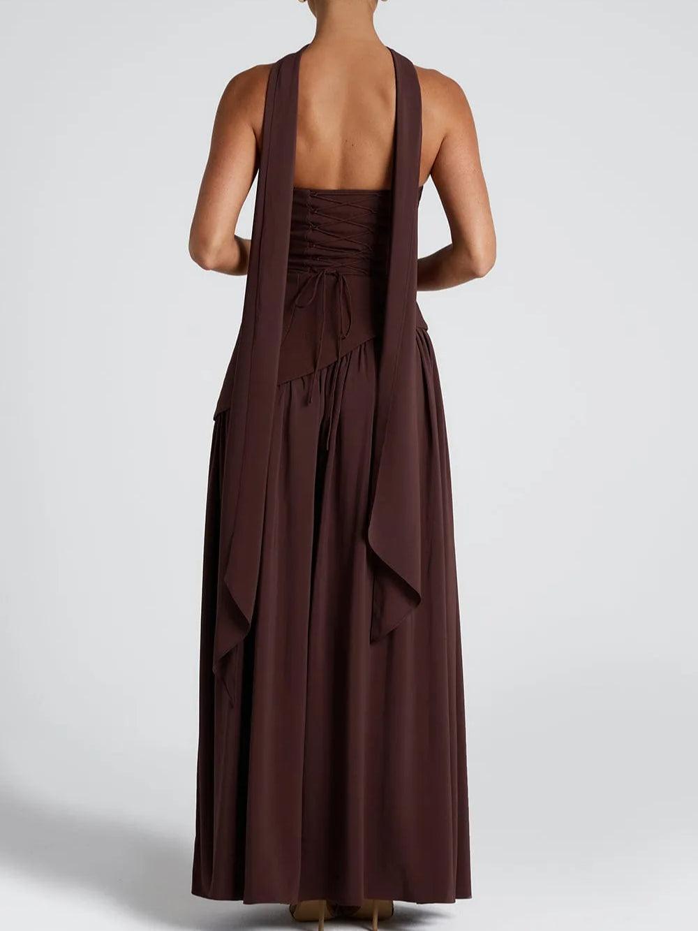 Damen elegantes Maxikleid mit trägerlosem Design und fließendem Chiffonrock