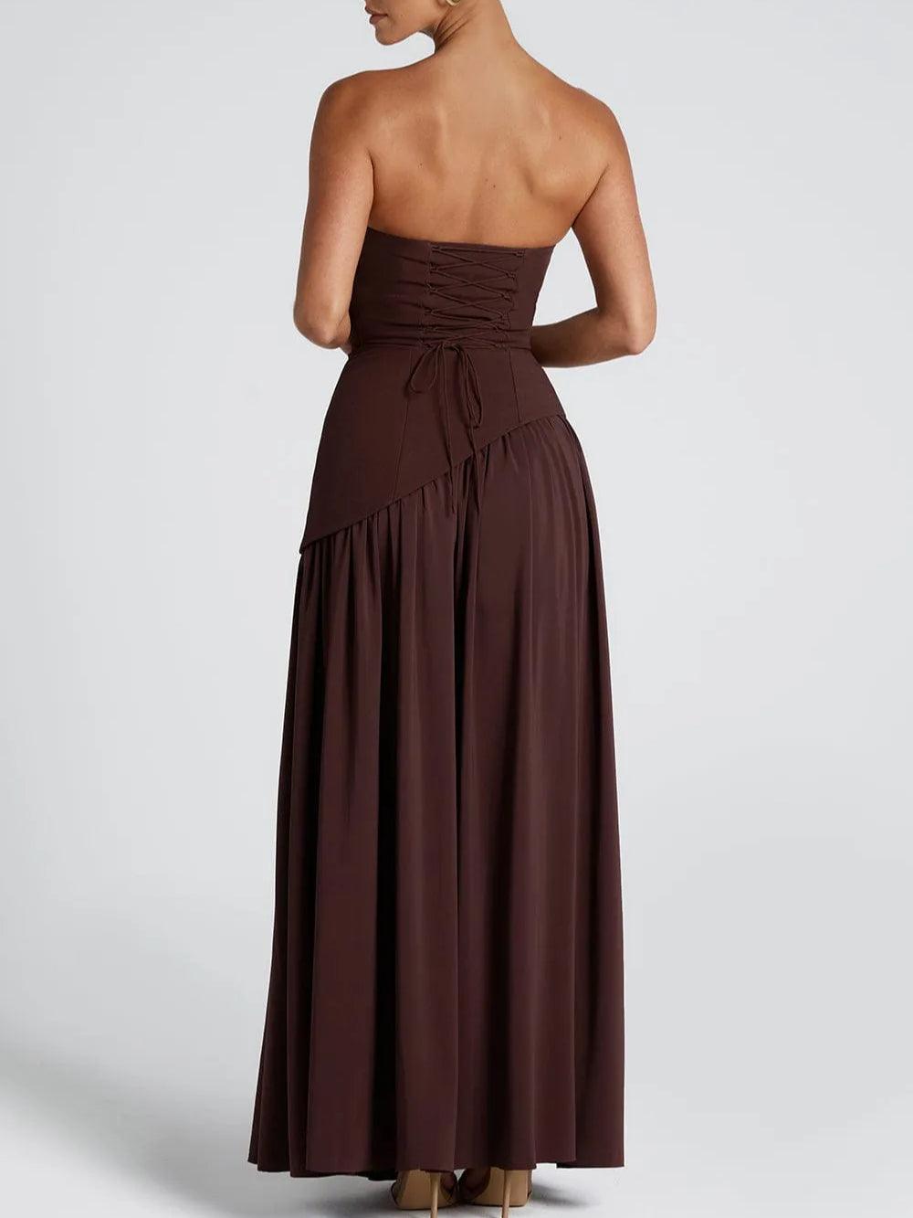Damen elegantes Maxikleid mit trägerlosem Design und fließendem Chiffonrock