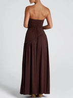Damen elegantes Maxikleid mit trägerlosem Design und fließendem Chiffonrock