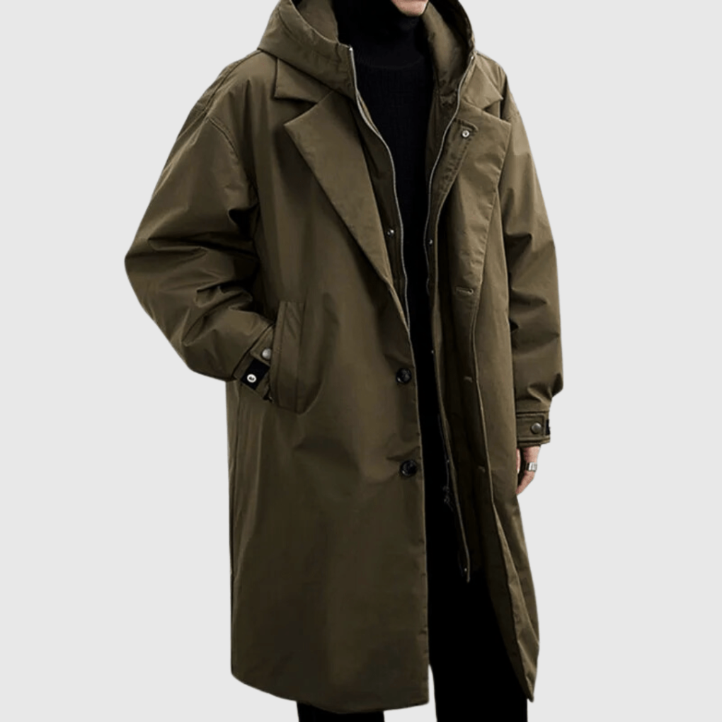 Cappotto da uomo con cappuccio e taglio lungo