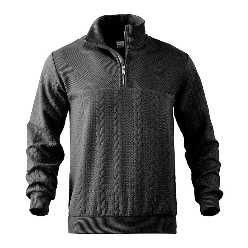 Kabelstrikket sweater til mænd med kvart lynlås