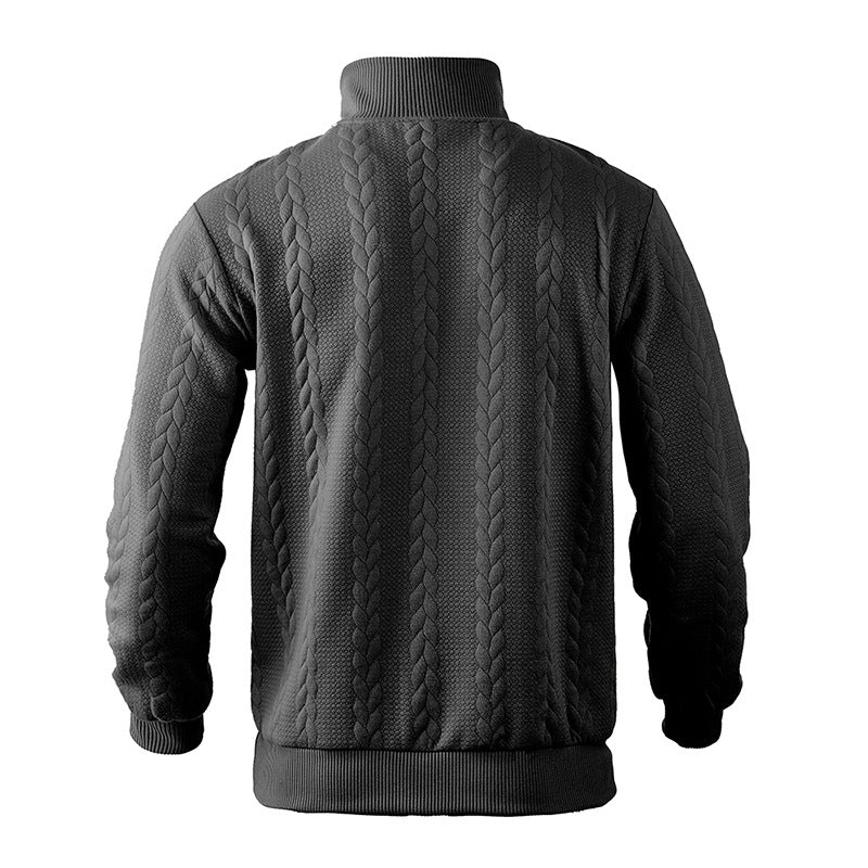 Kabelstrikket sweater til mænd med kvart lynlås