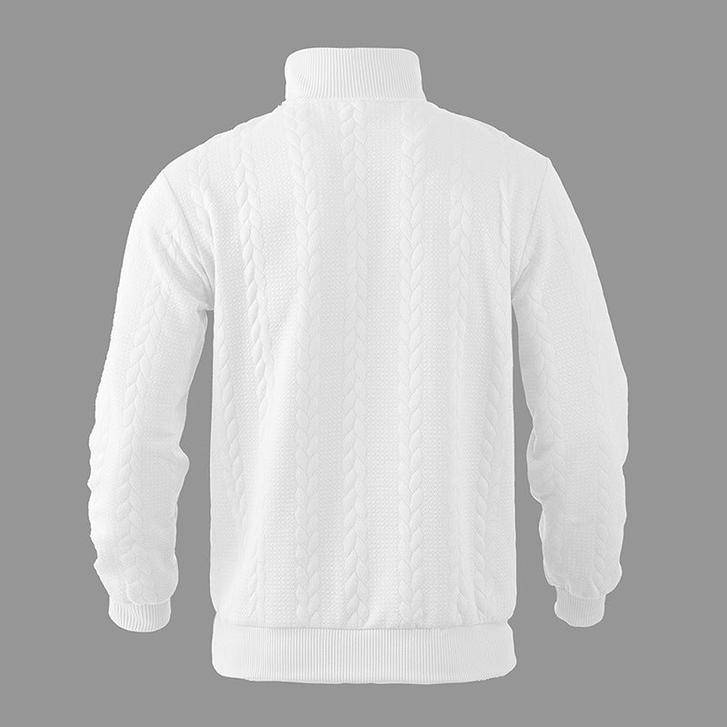Kabelstrikket sweater til mænd med kvart lynlås
