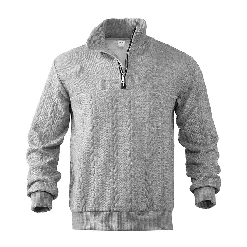 Kabelstrikket sweater til mænd med kvart lynlås