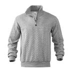 Kabelstrikket sweater til mænd med kvart lynlås