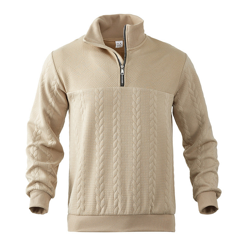 Kabelstrikket sweater til mænd med kvart lynlås