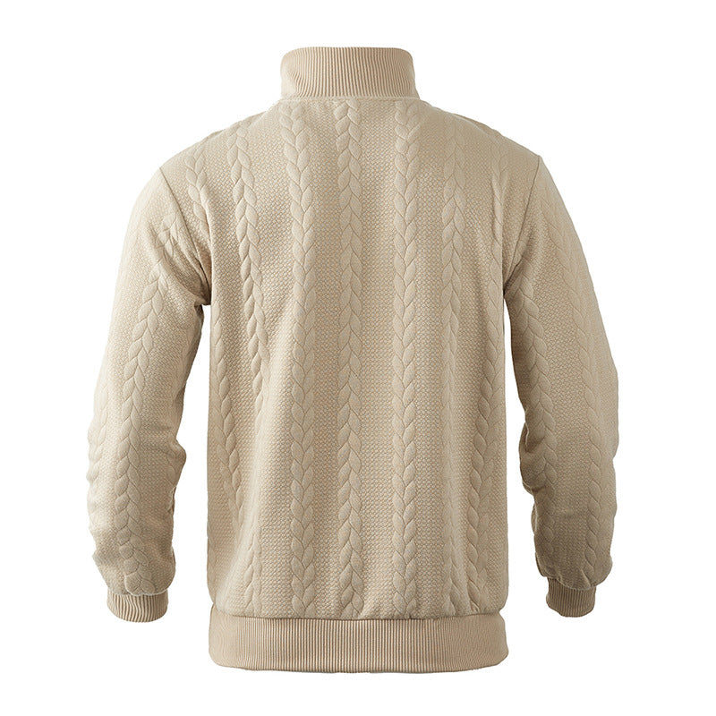 Kabelstrikket sweater til mænd med kvart lynlås