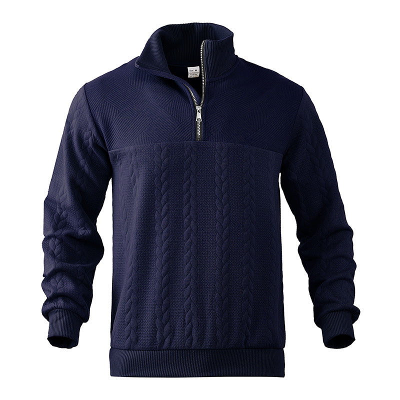 Kabelstrikket sweater til mænd med kvart lynlås